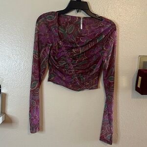 Free People Purple Floral Long Sleeve Blouse